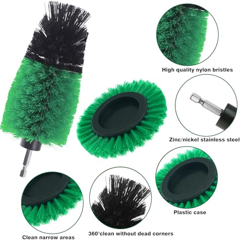 8 Pcs Drill Brush Attachment Set, Power Cleaning Scrub Brush Kit with Extend Long Attachment, All Purpose Drill Scrub Brushes for Car, Grout, Floor, Tub, Bathroom and Kitchen (Green) - color: Green