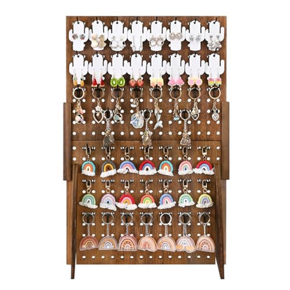 MOOCA Wooden Pegboard Jewelry Display Stand with 48 Hooks, Brown