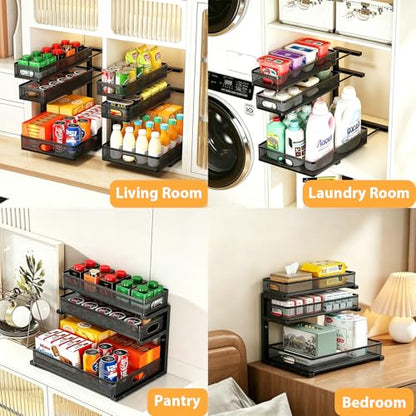 2 Pack Under Sink Organizer, 3-Tier Pull Out Cabinet Organizer and Storage - color: 3-Tier-Black