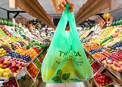 Pack of 500 T-Shirt Bags with Handles 22" x 12" Biodegradable Green Plastic Shopping Thank You Bags for Supermarket Groceries Retail Store Restaurant Small Business and On The Go Use - style: 500 pcs