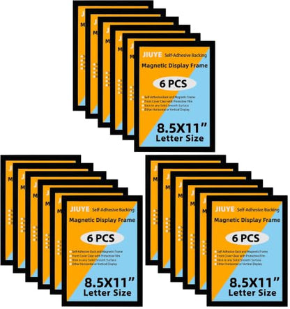 JIUYE Magnetic Sign Holder 8.5 x 11 Wall Mount,Self Adhesive Picture Display Frame as Document Poster Paper Holder,Magnetic Framed Holder with Clear PVC Cover,Black 6pcs (Pack of 3) - color: Black, size: 6Pcs (Pack of 3)