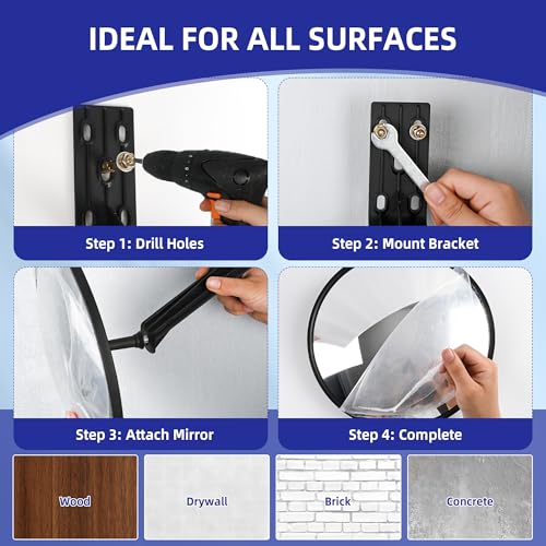 Shatterproof Anti Theft Acrylic Convex Mirror with LifetimeWarranty, 16 Inch Safety Mirror Wide Angle Blind Spot Mirror with Wall Mount Kit for Garage Driveway Indoor Outdoor - size: 16" Acrylic