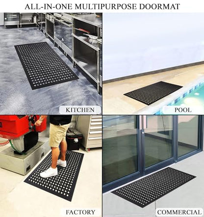 A1 Home Collections Anti Fatigue Mat, 0.6" Thick Heavy Duty Rubber Floor Mat with Drainage Holes - Non-Slip Kitchen, Bar & Restaurant Mat, 24x36 in (2 Pack) - size: 2 Pack - 36"L x 24"W x 0.6"Th