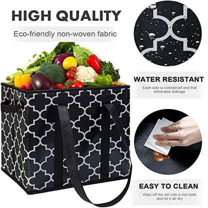 Reusable Grocery Bags 4-Pack Foldable Washable Large Storage Basket, Black - color: Black, size: 4 Pack