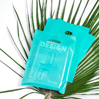 Choice Marts 100 Teal Plastic Bags With Handles 12x15 Merchandise Bags - color: Teal