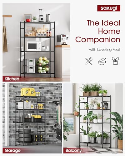 Sakugi 4-Tier Storage Shelves 33.1" x12.6" x58.9" Black with Wheels - color: Black, size: 33.1W x 12.6D x 58.9H(4T)