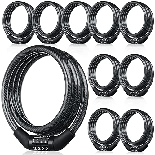 Hotop 10Pcs 4 Ft Bike Lock Cable Combination,Preset Bike Lock High Security - size: 4 Feet