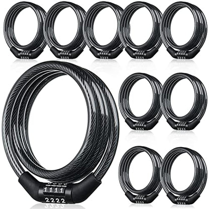 Hotop 10Pcs 4 Ft Bike Lock Cable Combination,Preset Bike Lock High Security - size: 4 Feet