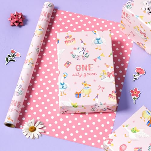 WERNNSAI Silly Goose Wrapping Paper 17 In x 33 Ft 1st Birthday Gift Wrap - color: Silly Goose