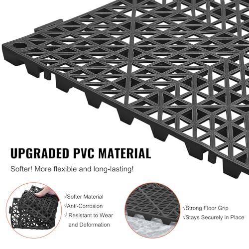 VEVOR Interlocking Tile 50PCS Black, Drainage Tiles 12" x 12" Splicing, Soft PVC Interlocking Drainage Floor Tiles, Non-Slip Drainage Holes for Restroom, Bathroom, Kitchen, Pool, Wet Areas - color: Black