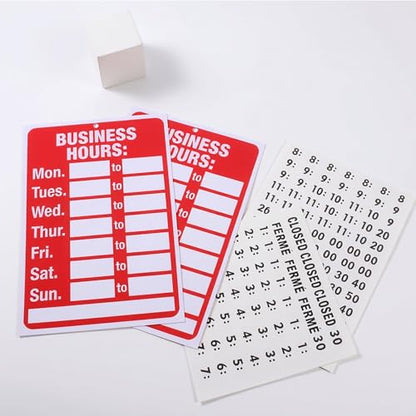 Business Hours Open Closed Sign Kit 2 Set, 11.81"x 7.87" Red White Operation Signs for Glass Door Window Store Office