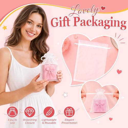 ANZNKU 100PCS Organza Bags 6x9, White Small Mesh Gift Bags Drawstring Bulk - color: White