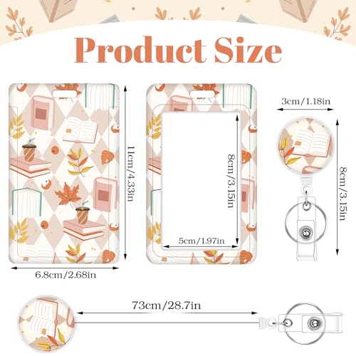 3 Pack Retractable Badge Holder Set, Book Pattern, Vertical Id Holder - color: Book Pattern