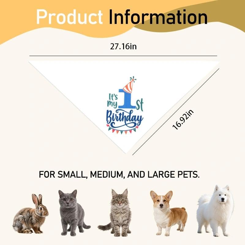 Dog 1st Birthday Boy Bandana Scarf Puppy Scarf First Birthday Scarf for Boy Small Medium Large Pet Dogs One Year Old Bday Party Accessories - color: 1st Boy