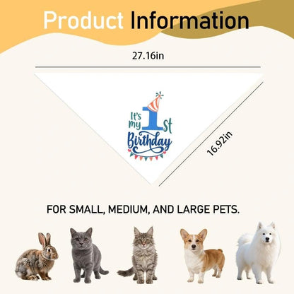 Dog 1st Birthday Boy Bandana Scarf Puppy Scarf First Birthday Scarf for Boy Small Medium Large Pet Dogs One Year Old Bday Party Accessories - color: 1st Boy