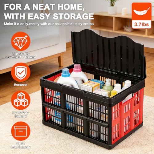 45L Collapsible Storage Bins with Lids, - color: 45L 3 PK (Black & Red)