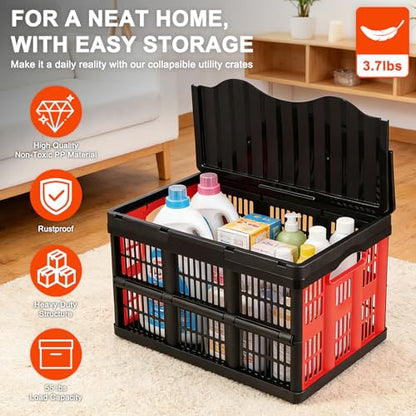 Collapsible Storage Bins,Collapsible Crates Basket (45L 1PK Red&Black) - color: 45L 1PK Red&Black