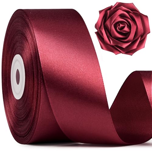 Mauproy Dark Red Satin Ribbon, 1-1/2 Inch, 50 Yards - color: Dark Red