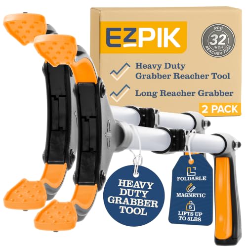 EZPIK® Grip Aid Tool Grabber Reacher + Magnets - Grabbers for Seniors, Trash Picker Upper Grabber - Trash Grabber Tool- Reacher Grabber Pickup Tool (Silver, 32″ (Pack of 2)) - color: Silver, size: 32" - 2 PK
