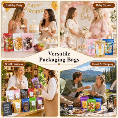 ANZNKU 100PCS Mylar Bags Resealable Small Smell Proof Bags(Gold, 5.5x7.8) - color: Gold, size: 5.5x7.8"