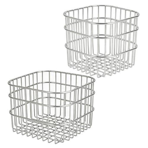 2-Piece Stainless Steel Mesh Storage Baskets Set, Large & Small (4.33" & 5.12" Rounded Squares) for Kitchen Drain, Vegetable Snack Storage, Bathroom Office Organizer - size: Rounded Square: 4.33" and 5.12"