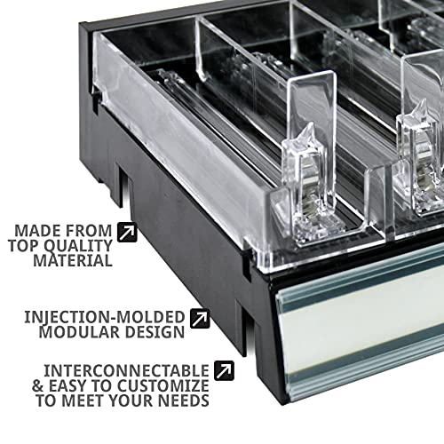 Azar Displays 225830-6COMP-BLK 6 Compartment Divider Bin Cosmetic Tray with Pushers - 6 Slots per Tray, 2-Pack, Black - color: Black, size: 12"W x 9.25"D 2.625"H