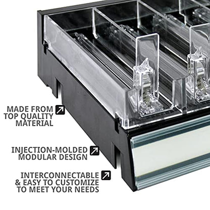 Azar Displays 225830-6COMP-BLK 6 Compartment Divider Bin Cosmetic Tray with Pushers - 6 Slots per Tray, 2-Pack, Black - color: Black, size: 12"W x 9.25"D 2.625"H