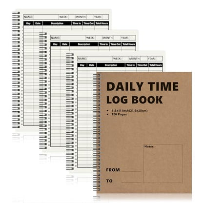 3 Pcs Daily Time Sheet Log Book Spiral 120 Pages 8.5x11 Inch Binder Work Hours Log Book Payroll Record Book Timesheet logbook Daily Journal Weekly Time Sheet Book for Small Business Office (3)