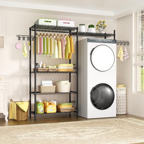 Ulif U5 Over the Washer and Dryer Storage Shelf, Laundry Room Space Saver - color: Black, size: Medium: 58.2”W x 13.4”D x 77.5”H