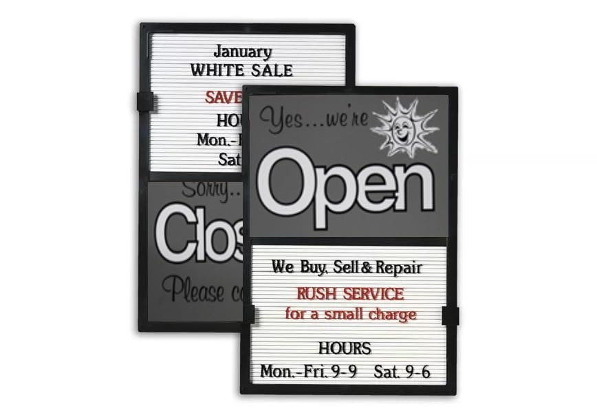 Glassmate Vertical Open/Closed Sun Message Slider Board Sign |14"W x 20"H (Grey w/Sun)