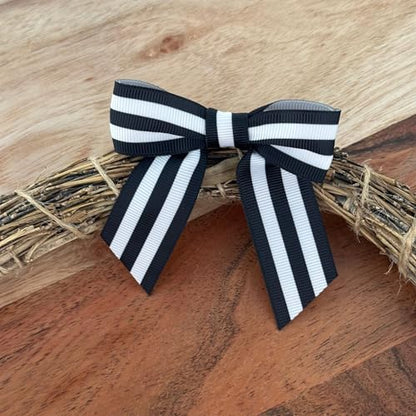 Black & White Striped Pre-Tied Bows - 3" Wide, Set of 12, Halloween, Fall - color: Black/White Stripes