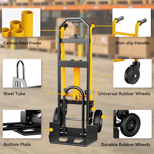 LDHTHOPI 4 in 1 Convertible Hand Truck Dolly, 850Lbs Max Load Capacity - color: Yellow, size: Large-Steel