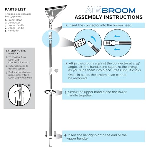 Helio AirBroom 3-Piece Sweeper, Squeegee & Dustpan for Wet/Dry Cleaning
