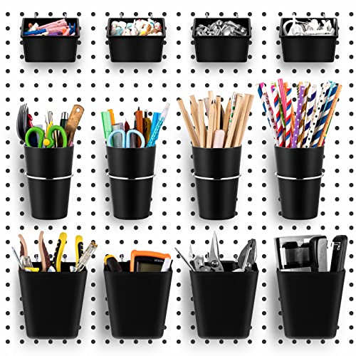 Jinei 12 Pcs Pegboard Bins Baskets with Hooks Organizer Set,Black - color: Black