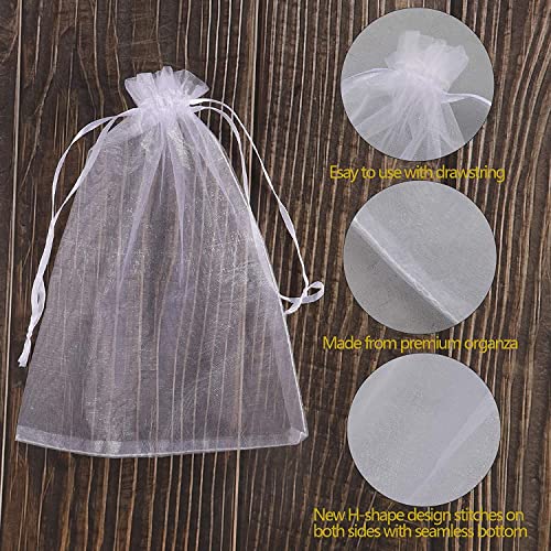 YunKo 50Pcs White Organza Bags 6X9 Inch Drawstring Mesh Party Favor Bag - color: White