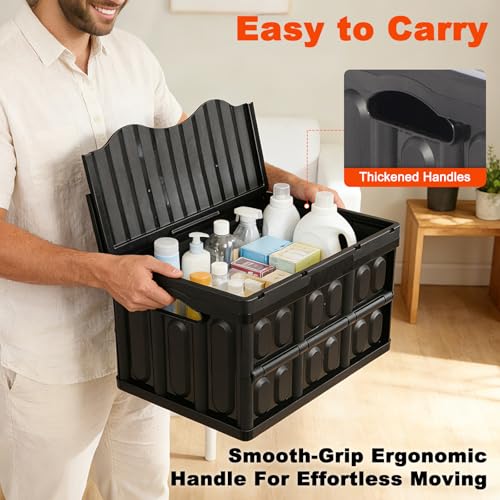 3-Pack Plastic Collapsible Storage Bins with Lids, - color: 45L 3PK ( All Back)
