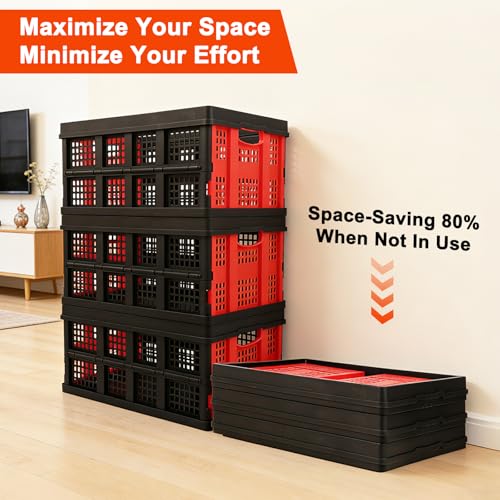 55L Collapsible Storage Bins with Handle 3 Packs, - color: 55L 3PK (Black & Red)