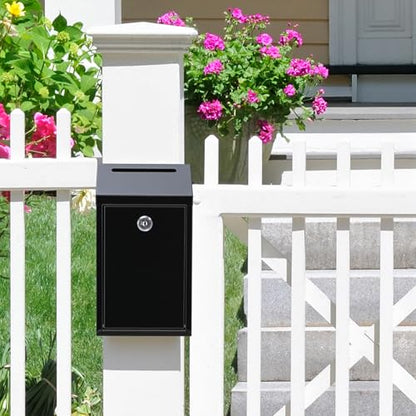 Pay Here Cash Box for Farm Stand, Cash Drop Box with Lock and Slot, Metal Money Drop Box with 4 Keys Wall Mount, Black - color: Black