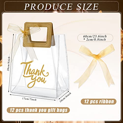 Sabary 12 Pcs Clear Gift Bag with Handle Thank You Gift Handbag, Gold - color: Gold