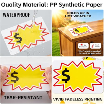Garage Sale Stickers PP Synthetic Paper Removable Adhesive Price Tag Labels - size: 2x3