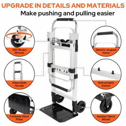 Folding Hand Truck Dolly Cart with Wheels, 500lb Load, Silver Black - color: Silver+black