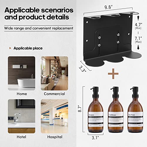 Glass No-Drill Wall Mounted Shower Soap/Hand Soap Dispenser with Adjustable Stainless Steel Holder for Bathroom and Kitchen-(Black 3 Chamber) - color: Stainless Steel