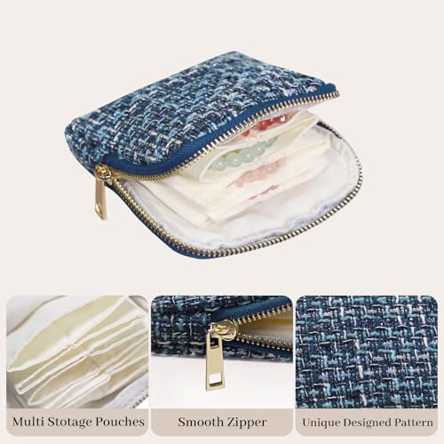 Stratalife Small Travel Jewelry Case, Qulited Storgae Pouch - color: Quilted Navy Blue