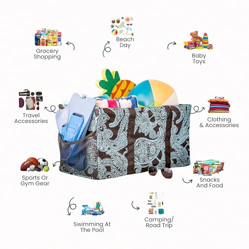 Extra Large Utility Tote Bag - Oversized Collapsible Beach Bag - Paisley Blue - color: Paisley Blue