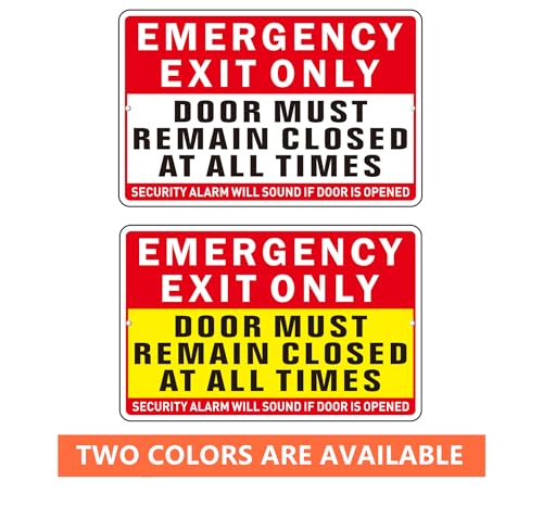 Emergency Exit Only Sign, (2 Pack) Self Adhesive Emergency Exit Sign Sticker for Door, Rust Free and Reflective Aluminum Metal Signs for Wall (9 x 6 inches, Red/White) - color: Red /White