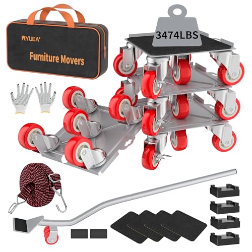MYUEA Furniture Dolly,Furniture Movers with 5 Wheels,Carbon Steel Panel Heavy Duty Dolly,Maximum Load 3474 LBS,Furniture Lifter with 5 360° Rotatable Rubber Universal Wheels(Silver,6.89x6.9 in) - color: Silver, size: 6.89x6.9 IN
