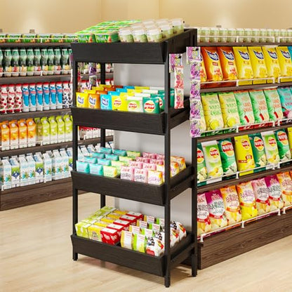 Tribesigns 4-Tier Retail Display Rack, Wooden Snack Candy Stand, Concession Potato Chip Display Rack, Storage Shelf Organizer with Heavy-Duty Metal Frame, Easy Assembly(1, Black) - color: Black
