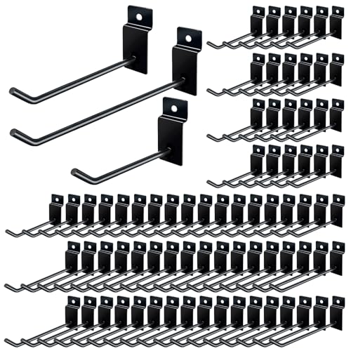 Slatwall Hooks 200Pcs - 4/6/8 Inch Slatwall Accessories - Hanging Hooks & Hangers for Garage, Shop, Retail Display