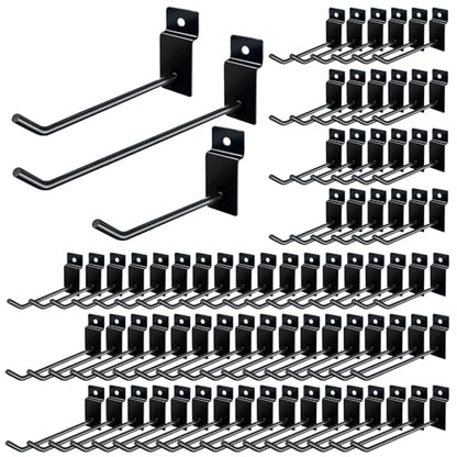 Slatwall Hooks 200Pcs - 4/6/8 Inch Slatwall Accessories - Hanging Hooks & Hangers for Garage, Shop, Retail Display