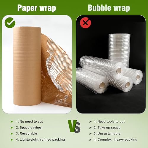 Honeycomb Packing Paper 15" Width X 400 FT for Moving Glass Dishes Recyclable Wrapping Paper Bubble Wrap Packing Material for Shipping Fragile Items Shipping Filler with 20 Fragile Stickers - size: 15"x400'